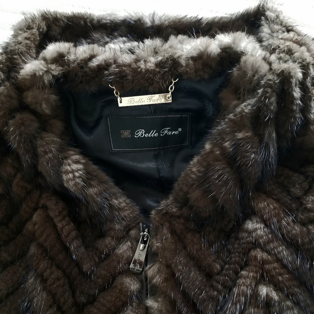 Belle Fare Knitted Mink Poncho Cape With Hood - Picture 4 of 13
